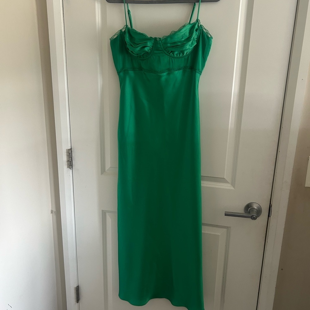 Astr Vibrant Green Satin Dress